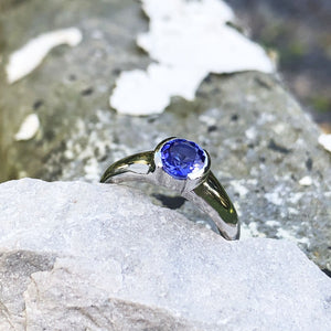 Contemporary Tanzanite Solitaire Ring in a Half Tube Setting