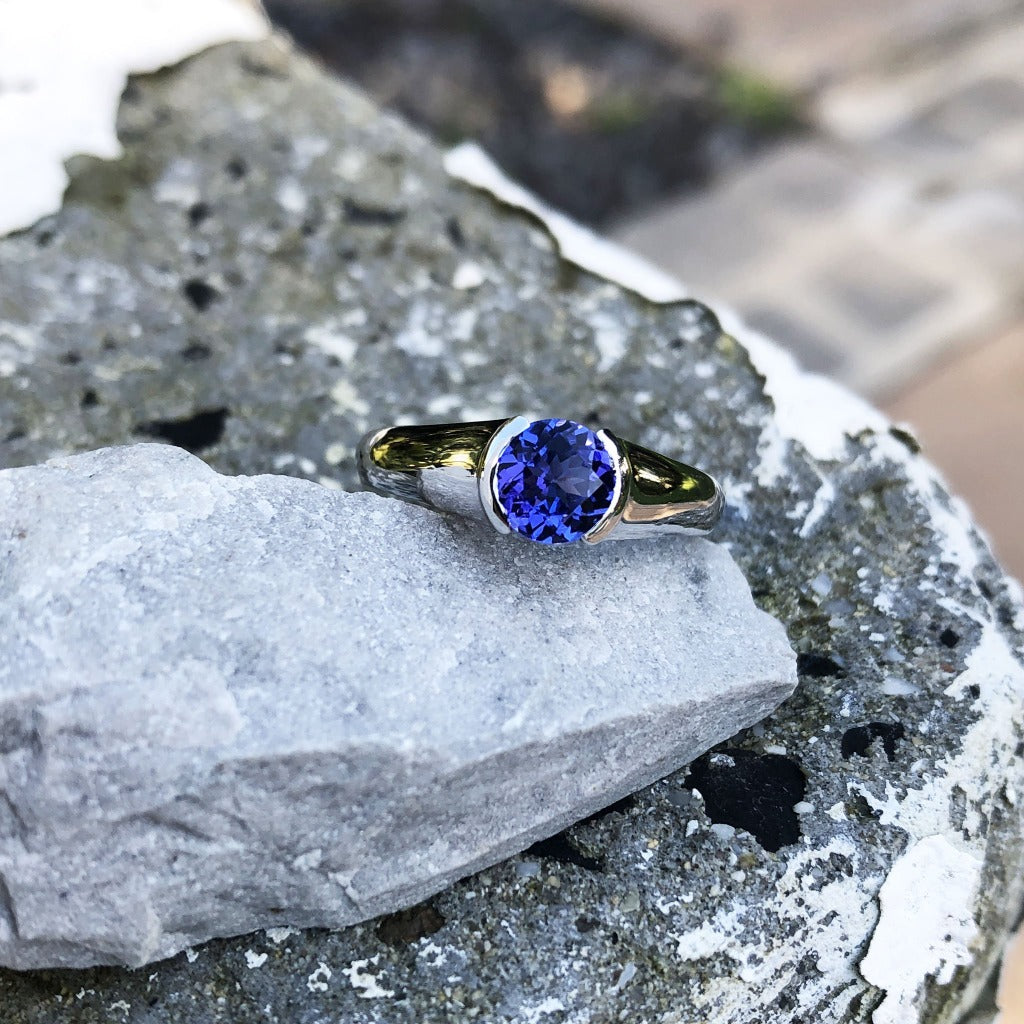 Contemporary Tanzanite Solitaire Ring in a Half Tube Setting