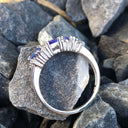 Three Trilliant Cut Tanzanite with diamond accent ring