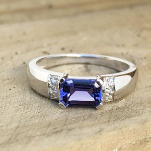 Octagonally Cut Tanzanite with Diamond Accent Ring