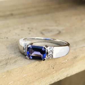 Octagonally Cut Tanzanite with Diamond Accent Ring