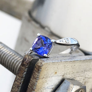 Delicate Cushion Cut Tanzanite Ring with Diamond Accents