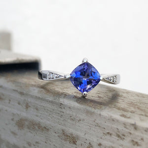 Delicate Cushion Cut Tanzanite Ring with Diamond Accents