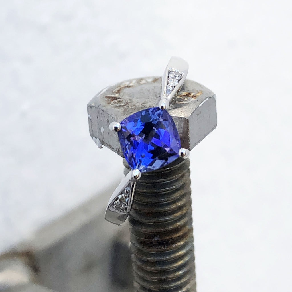 Delicate Cushion Cut Tanzanite Ring with Diamond Accents