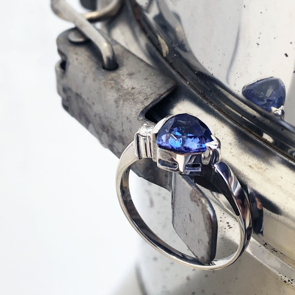 Trilliant Cut Tanzanite with Singular Diamond Accent ring