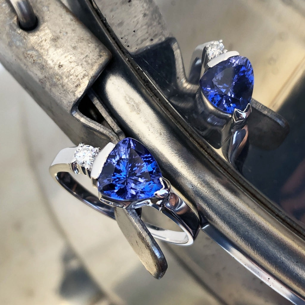 Trilliant Cut Tanzanite with Singular Diamond Accent ring