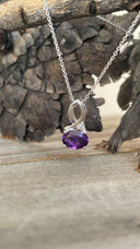 Half Bow Bale Amethyst and Diamond Pendant and Chain