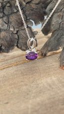 Half Bow Bale Amethyst and Diamond Pendant and Chain