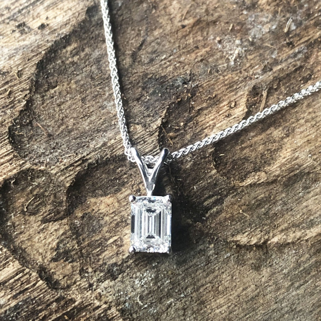 Handcrafted Emerald Cut Diamond Pendant