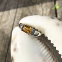 Emerald Cut Citrine Ring with Diamond Accent