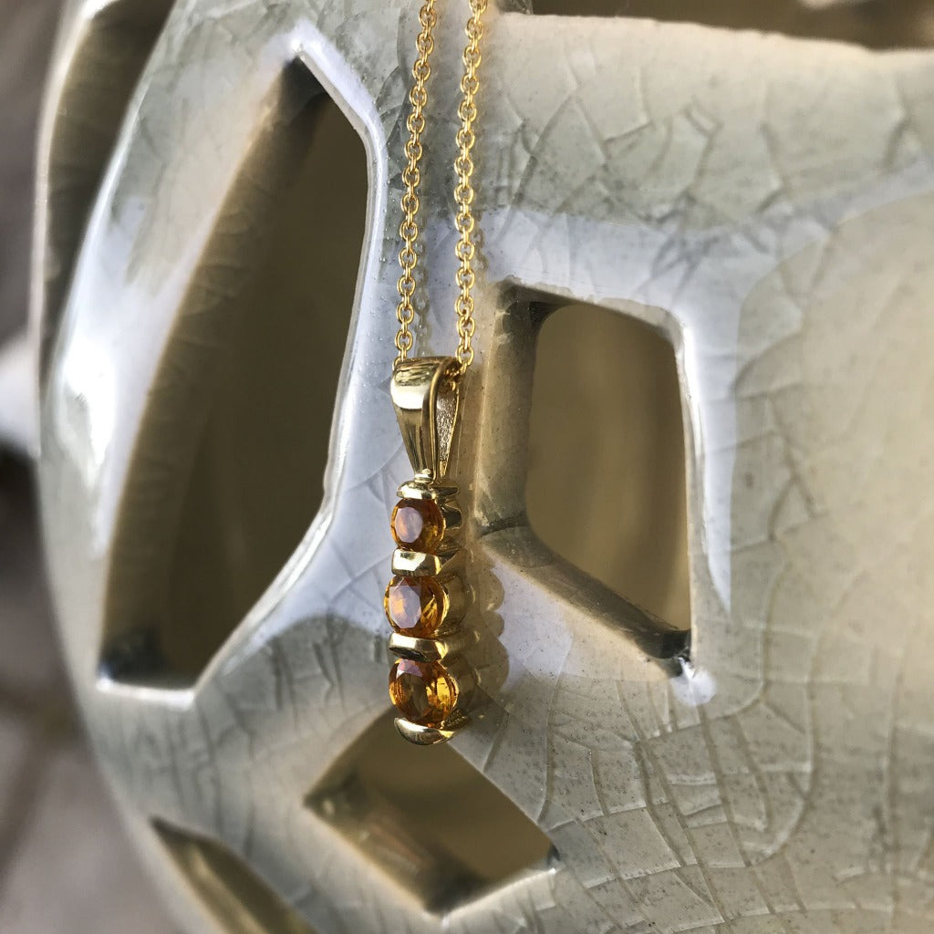 Round Cut Citrine Channel Set Drop Pendant