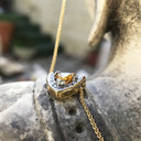 Trilliant Cut Citrine With Trilliant Diamond Halo Pendant