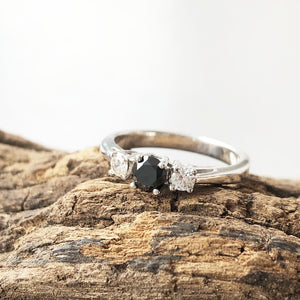 14ct Black And White Diamond Trilogy Ring