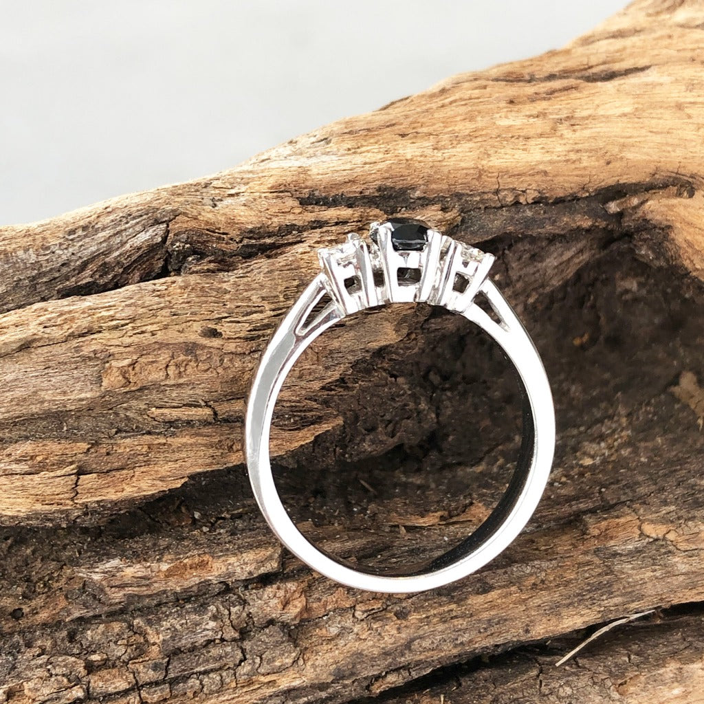 14ct Black And White Diamond Trilogy Ring