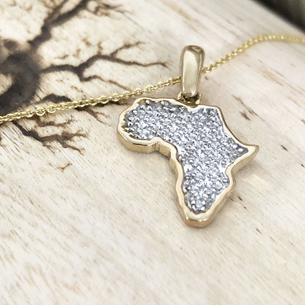 Pavé Set White Diamond Africa Map Pendant