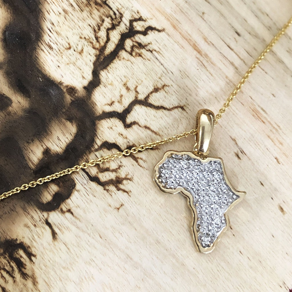 Pavé Set White Diamond Africa Map Pendant