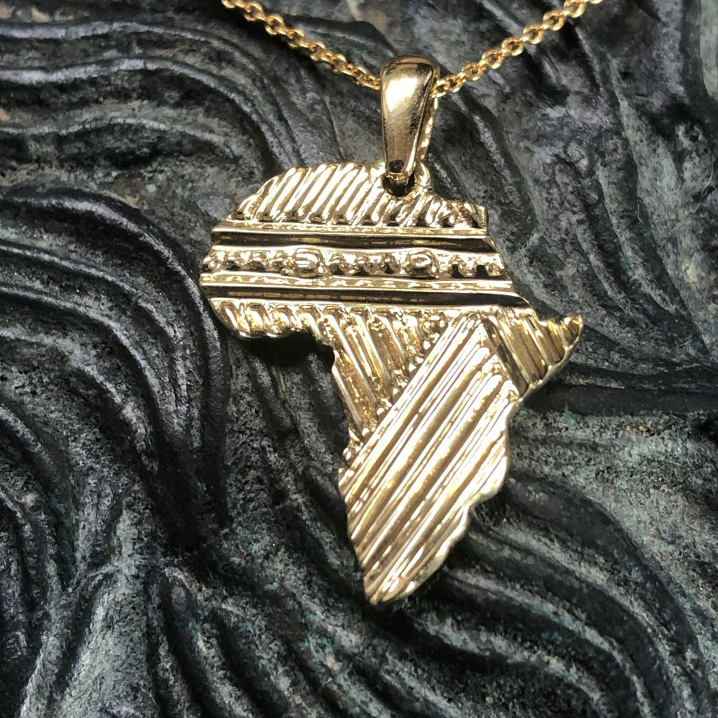 Patterned Solid Gold Africa Pendant