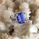 Octagonal Emerald Cut Tanzanite and Baguette Diamond Ring