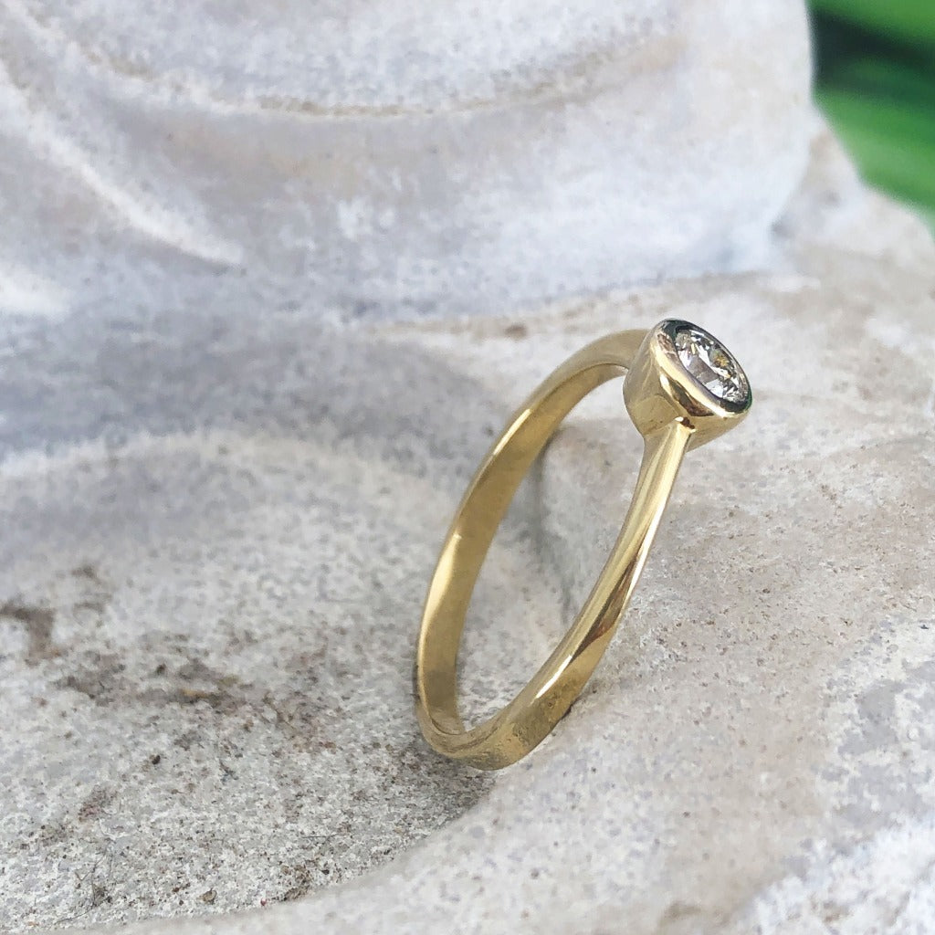 Tube Set Diamond Solitaire Engagement Ring in Yellow Gold