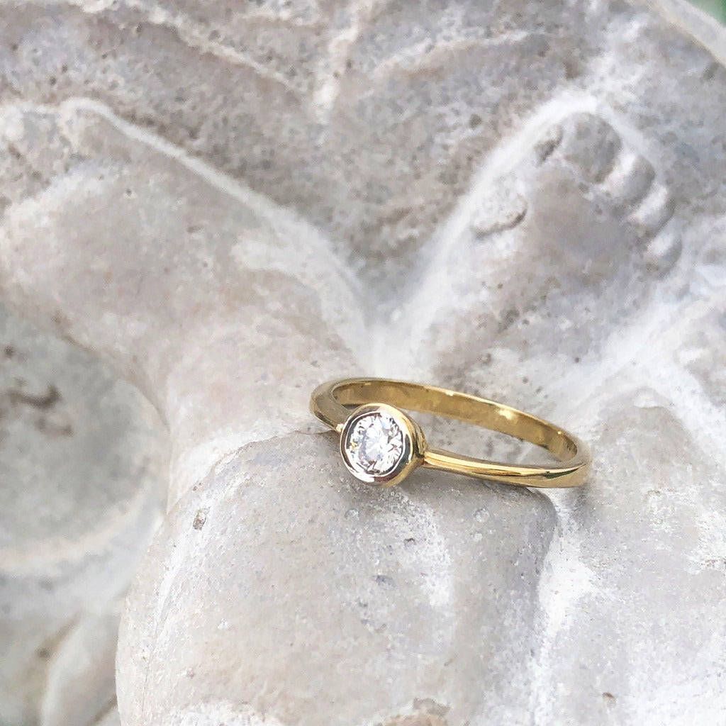 Tube Set Diamond Solitaire Engagement Ring in Yellow Gold