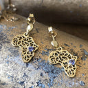 Decorative Filigree Africa Map Earrings with Tanzanite Accents
