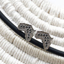 White Gold Africa Earrings with Interior Black Diamond Detail