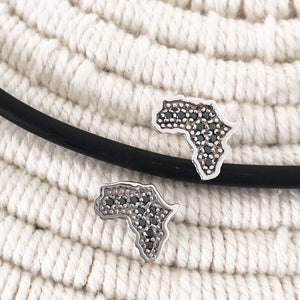 White Gold Africa Earrings with Interior Black Diamond Detail