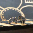 Yellow Gold Africa Map Earrings with Pavé Black Diamond Center