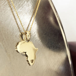 Solid Gold Africa Map Pendant with Stencil Heart Detail
