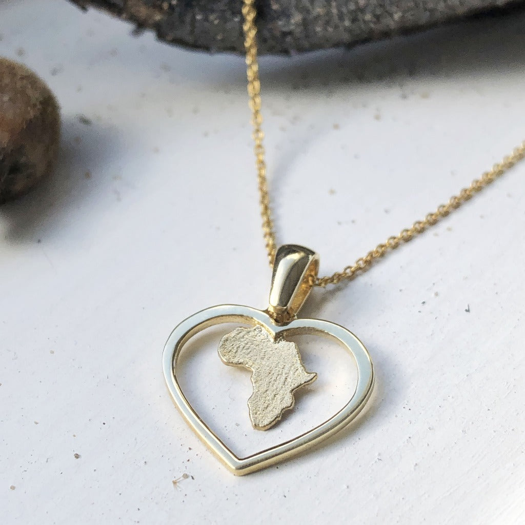 Hammered Matt Africa in a Gold Heart Pendant