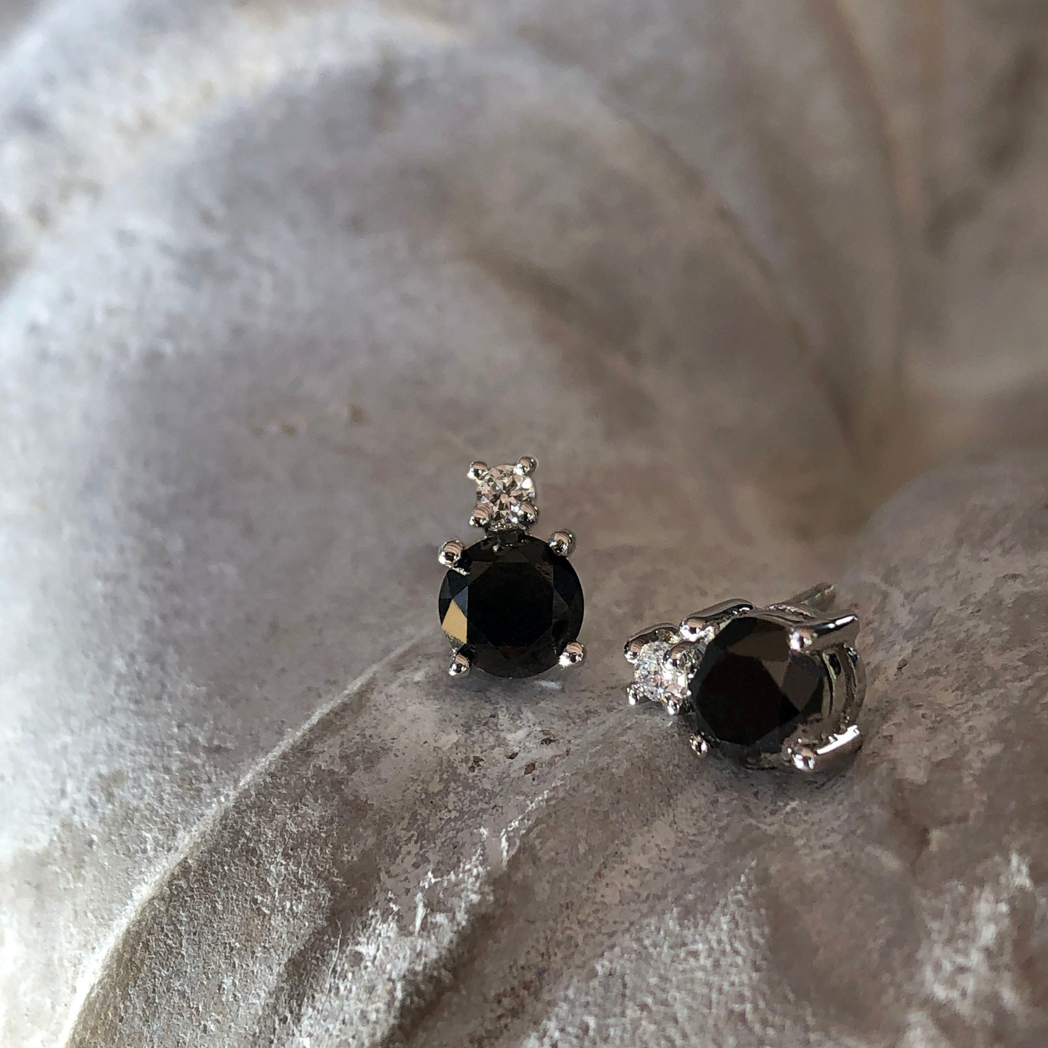 Black Diamond Studs with Petite White Diamond accent