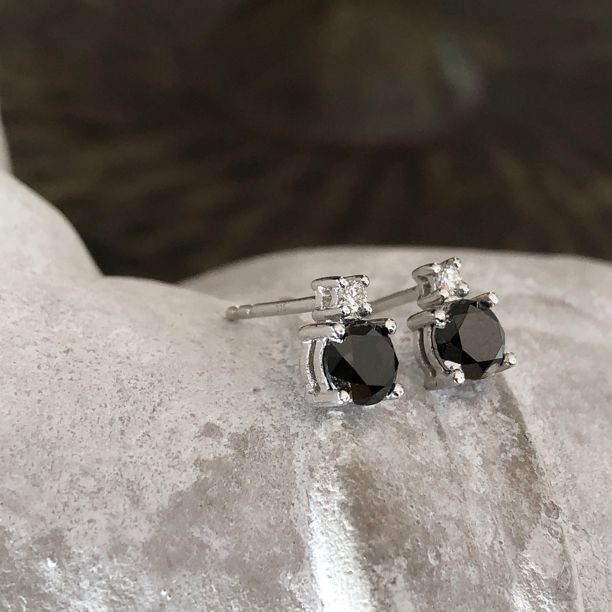 Black Diamond Studs with Petite White Diamond accent