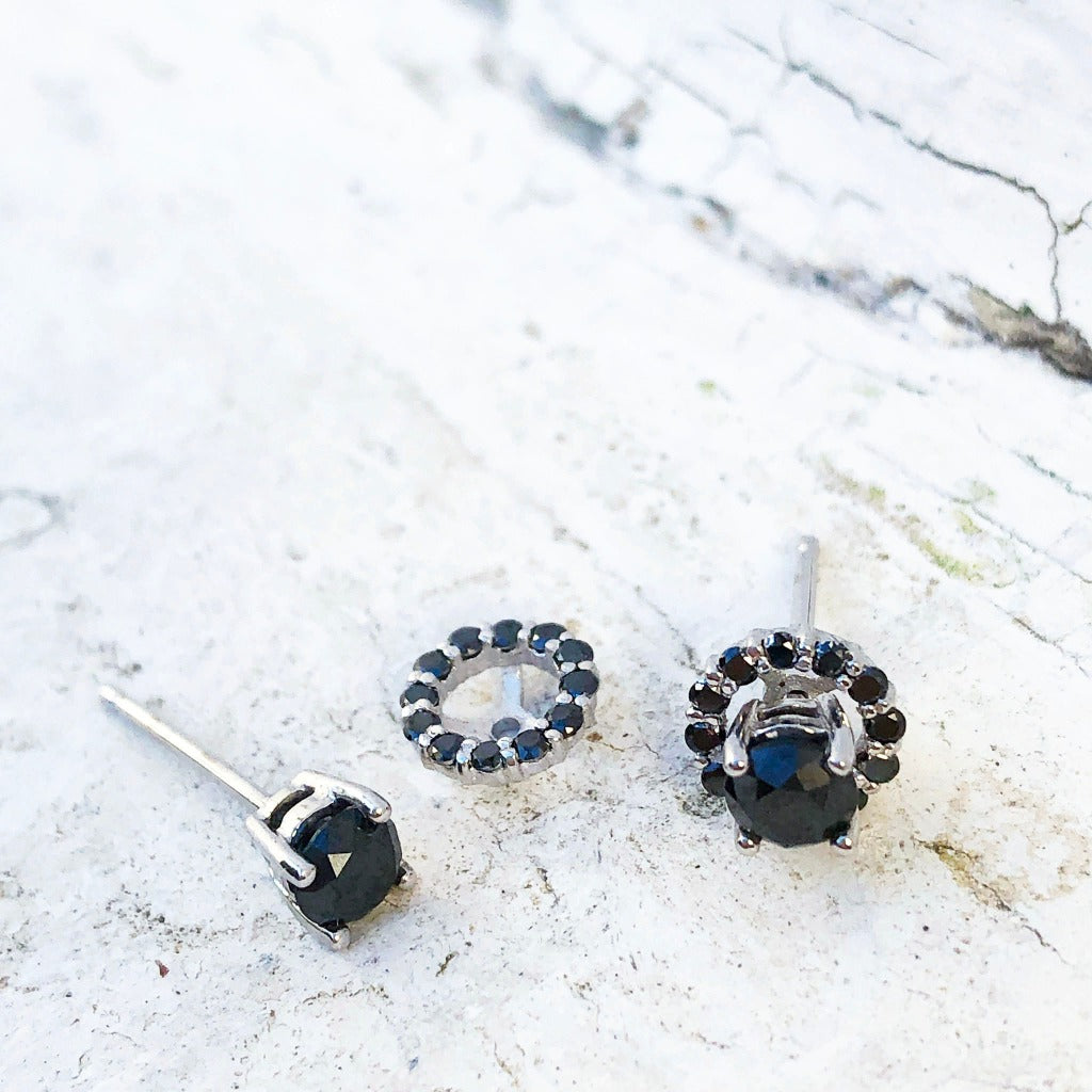 Black Diamond Studs with Detachable Black Diamond Halo Jacket
