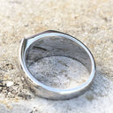 Mens  Unisex White Gold Signet Ring With Diagonal Black Diamond Detail