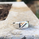 Mens  Unisex White Gold Signet Ring With Diagonal Black Diamond Detail