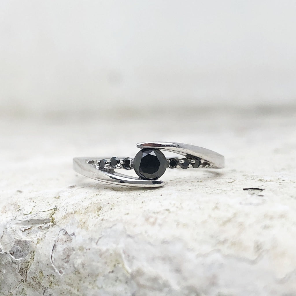 Delicate Split Shank Black Diamond Ring