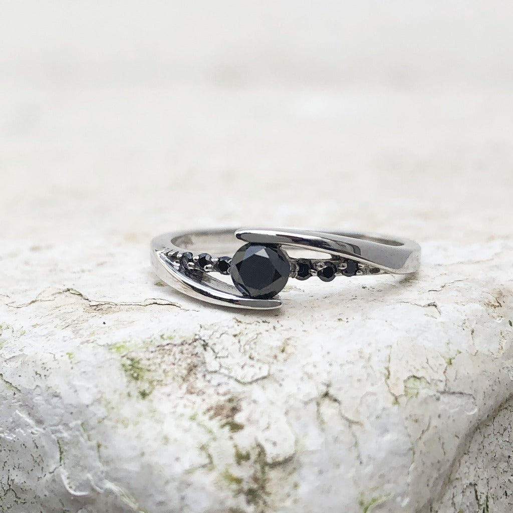Delicate Split Shank Black Diamond Ring
