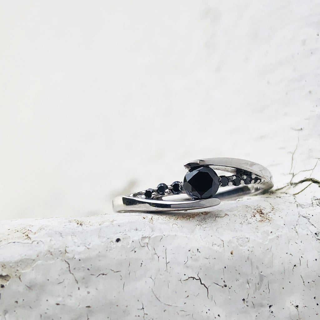 Delicate Split Shank Black Diamond Ring