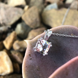 Cushion Cut Morganite Pendant with Fixed White Gold Bale