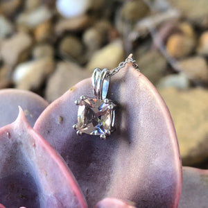 Cushion Cut Morganite Pendant with Fixed White Gold Bale