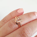 Rose Gold Emerald Cut Morganite and Diamond Wedding Set