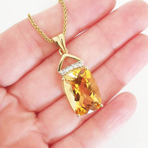 Cushion Cut Citrine and Diamond Pendant