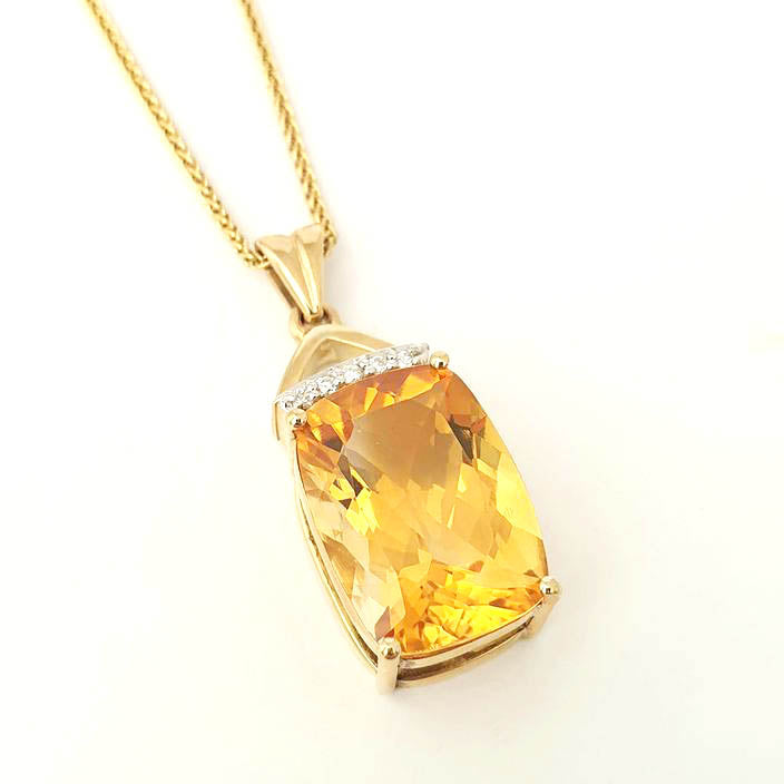 Cushion Cut Citrine and Diamond Pendant