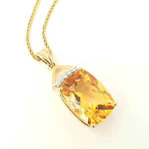 Cushion Cut Citrine and Diamond Pendant