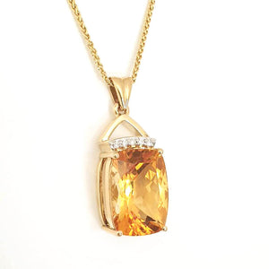 Cushion Cut Citrine and Diamond Pendant