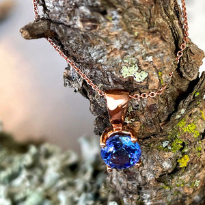Fixed Bale Four Claw Round Cut Tanzanite Rose Gold Pendant