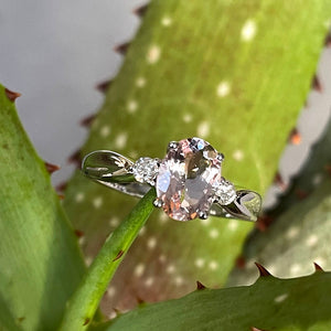 Lightly Crimped Oval Cut Morganite and Diamond Highlight Ring