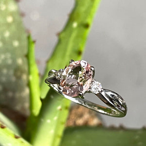 Lightly Crimped Oval Cut Morganite and Diamond Highlight Ring