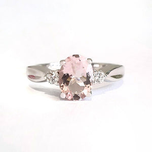 Lightly Crimped Oval Cut Morganite and Diamond Highlight Ring
