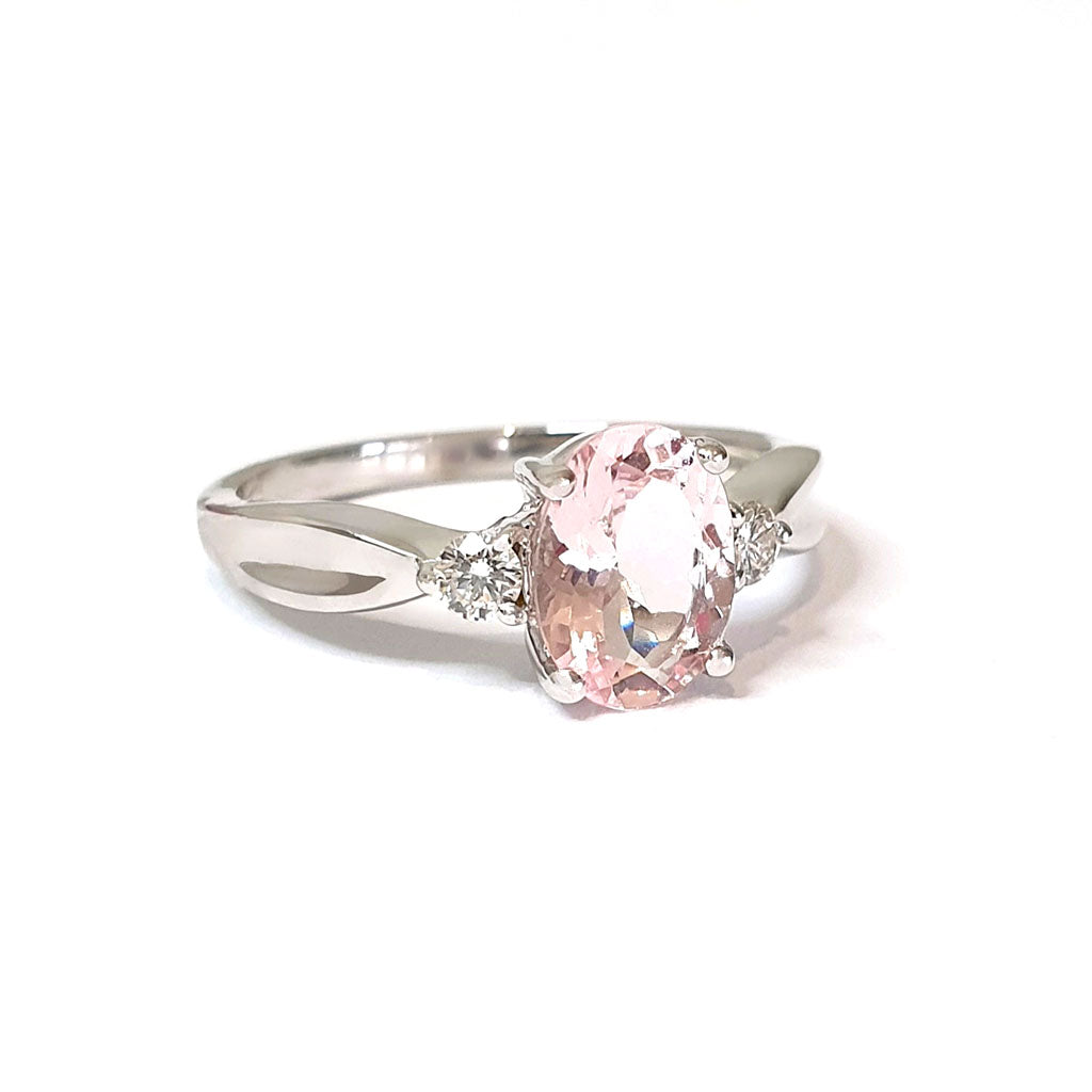 Lightly Crimped Oval Cut Morganite and Diamond Highlight Ring